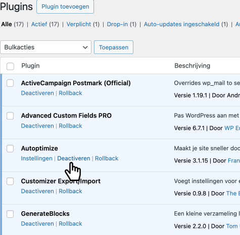 WordPress plugin uitschakelen